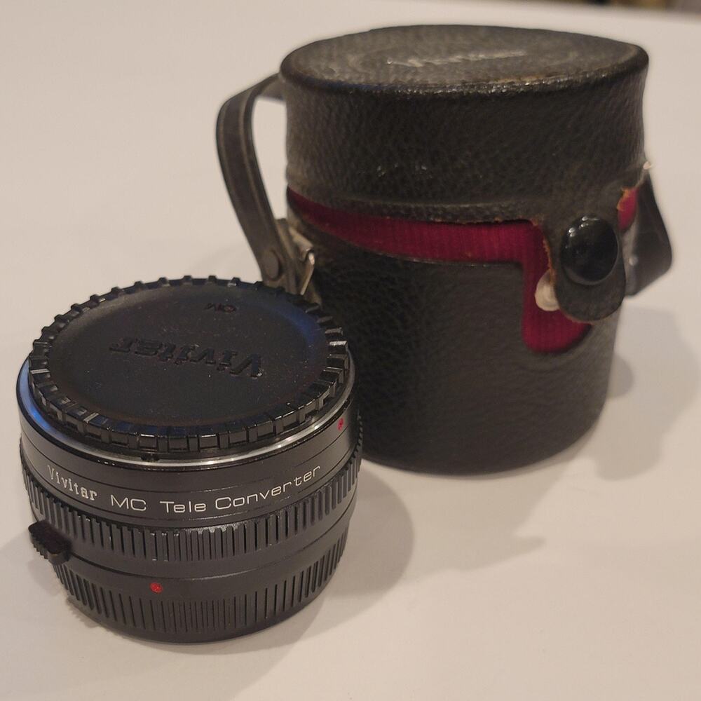 Vintage Vivitar MC Tele Converter 2X Lens Adapter Black For SLR Cameras Case